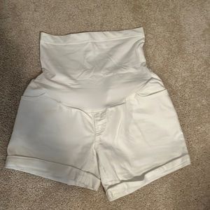 White maternity jean shorts